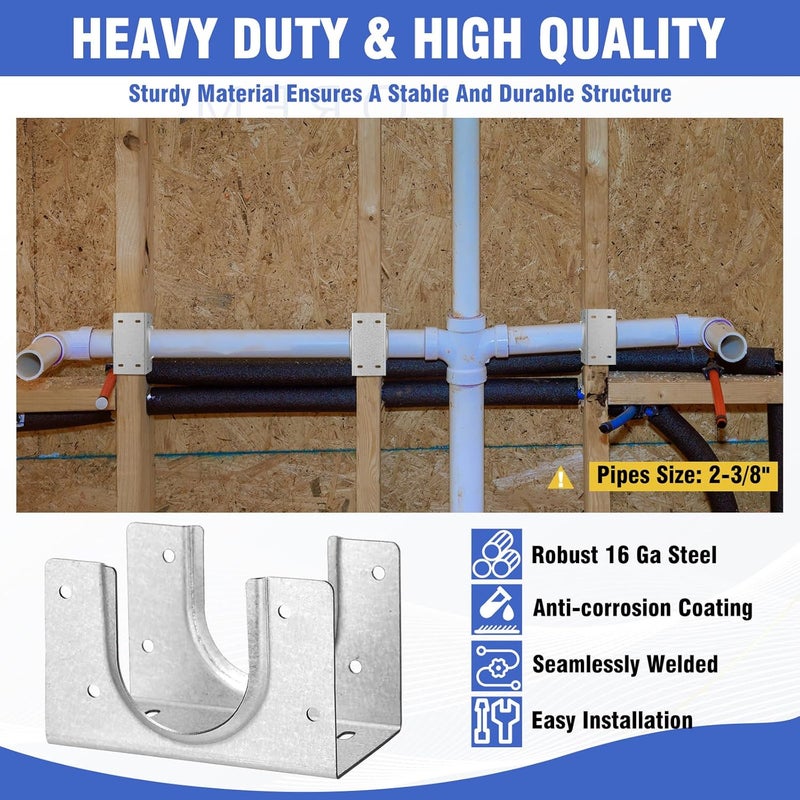 Yaocom 10 Pcs Metal Shoe Studs for Double Wood Studs, Nail Plates for Studs, Fits up to 2-3/8 Inch Pipes, 16 Gauge Galvanized Stud, Extra Support for Framing Plumbing Project, 3" Width, 5.5" Height - Image 3